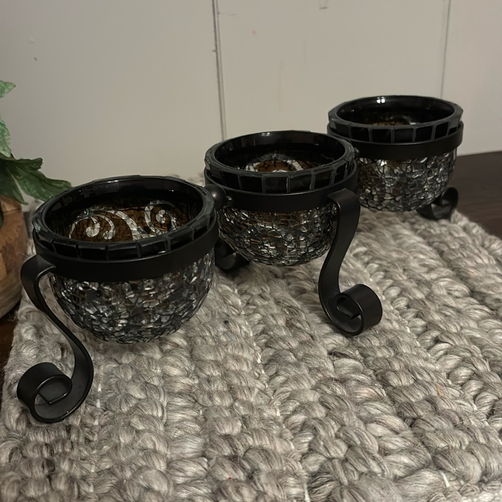 Partylite Amaretto Swirl P90939 Centerpiece 3 Mosaic Glass Votive Candle Holder
